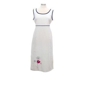Norton McNaughton 1990’s Minimalistic 100% Linen Embroidered  Cream Floral Dress